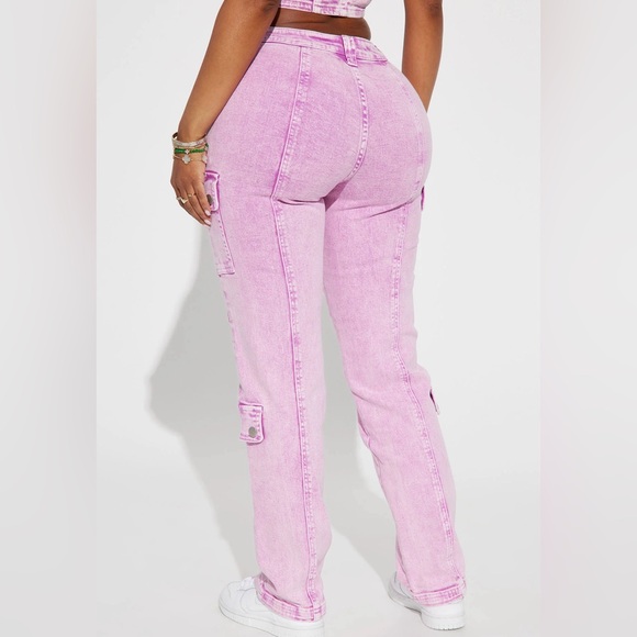 Late Checkout Purple Mid Rise Cargo Jeans Size 3 Denim Pink Fashion Nova - Picture 2 of 3